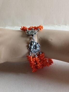 VINTAGE RED TOMATO ITALIAN BRANCH CORAL NO DYE ART NOUVEAU STYLE BRACELET 8"LONG